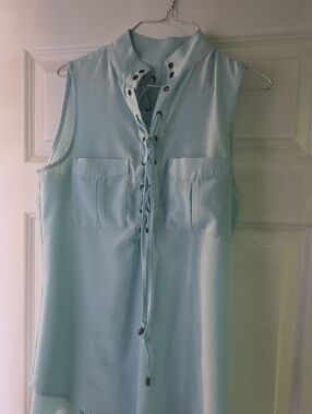 Sleeveless Lace-Up Front & Back Blouse in Light Aqua